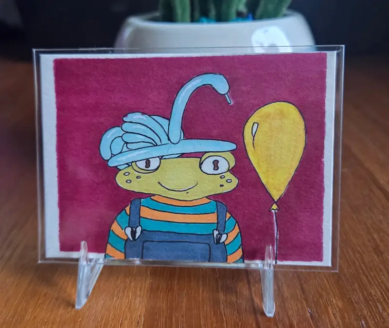 Teddy the Frog aceo art card