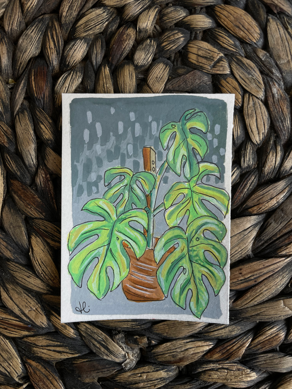 Monstera in Alcohol Markers + Acrylic aceo art card