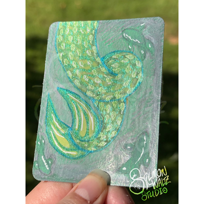 "Green Fish are FINends." aceo art card thumbnail 2