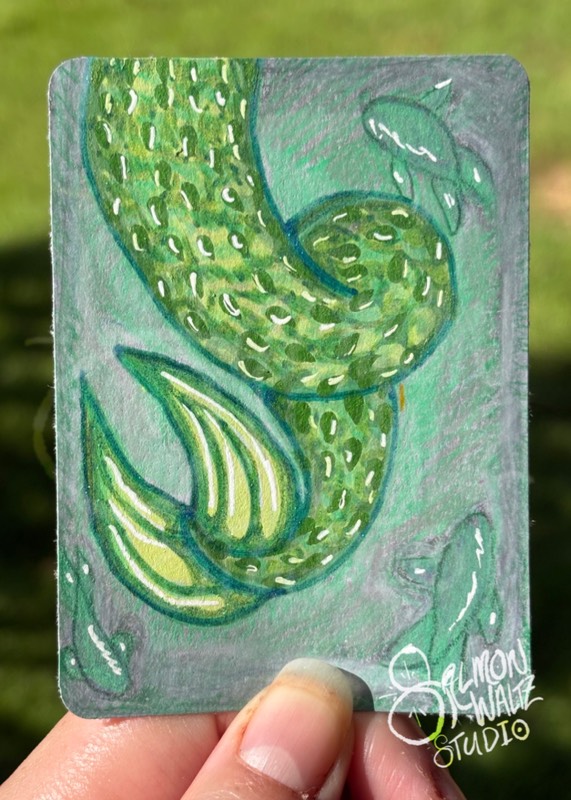 "Green Fish are FINends." aceo art card