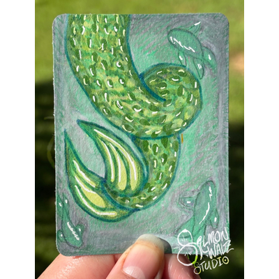 "Green Fish are FINends." aceo art card thumbnail 1
