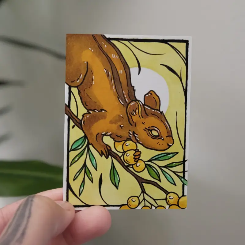 Enlightened Squirrel aceo art card
