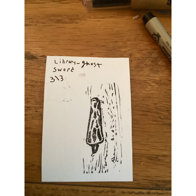 Sword and stars lino print 3/3 aceo art card thumbnail 2
