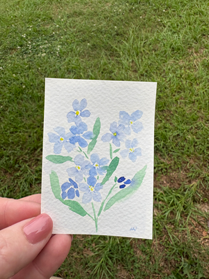 Forget-Me-Not Blue Flower in Watercolor aceo art card thumbnail 1