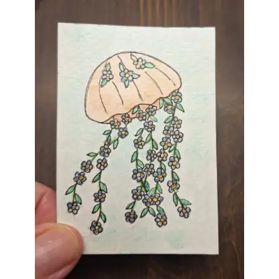 "Forget-me-not Jellyfish" aceo art card thumbnail 2