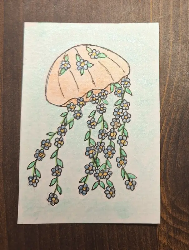 "Forget-me-not Jellyfish" aceo art card