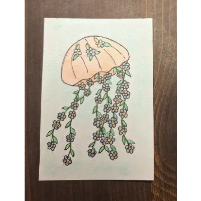 "Forget-me-not Jellyfish" aceo art card thumbnail 1