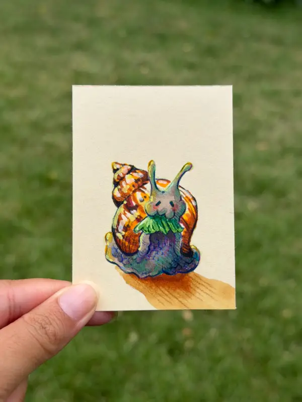 Munching Snail aceo art card