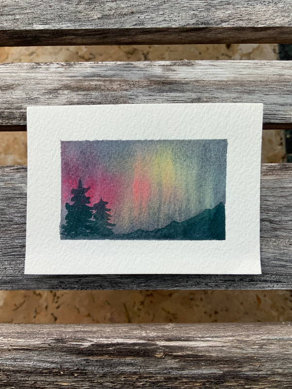 Rainbow Northern Lights aceo art card