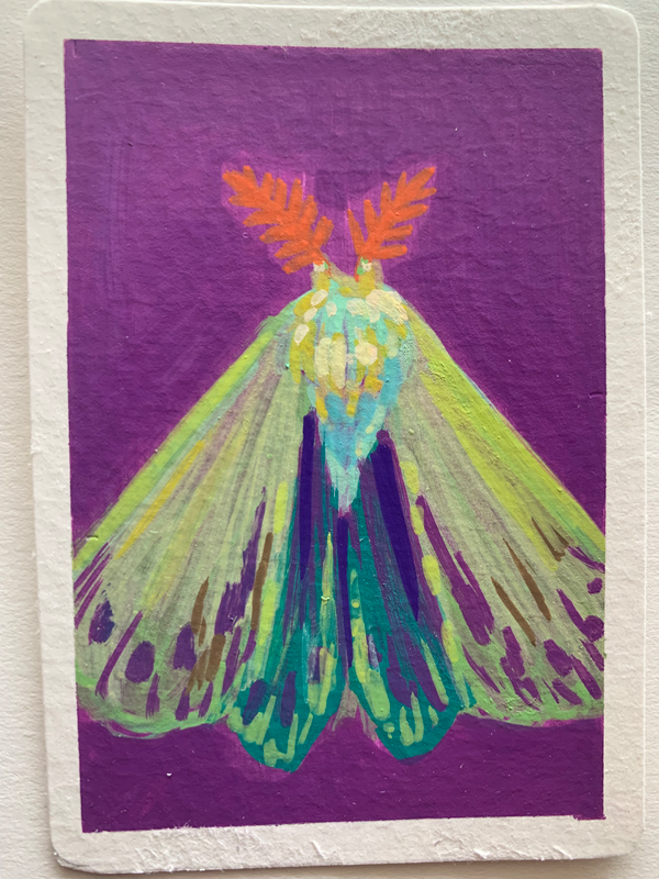 Green moth aceo art card