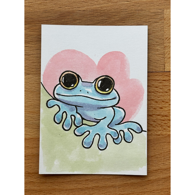 Original Smiley Blue Frog aceo art card thumbnail 1