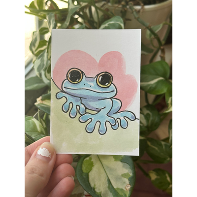 Original Smiley Blue Frog aceo art card thumbnail 2