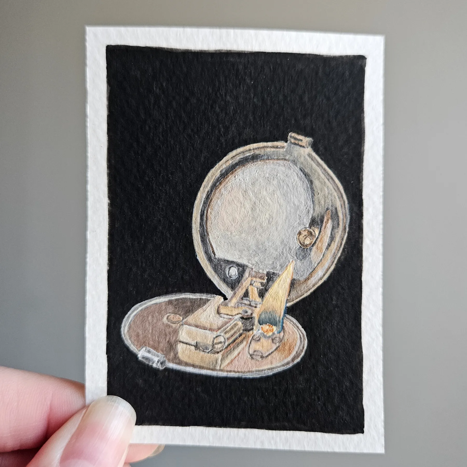 Vintage Clamp Lighter aceo art card