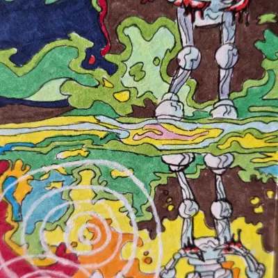 Reflections of a robot aceo art card thumbnail 2