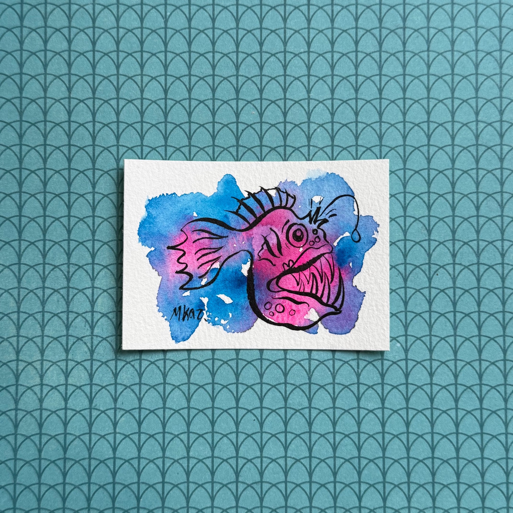 Angler Fish aceo art card