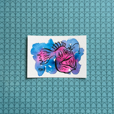 Angler Fish aceo art card thumbnail 1