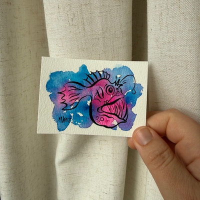Angler Fish aceo art card thumbnail 2