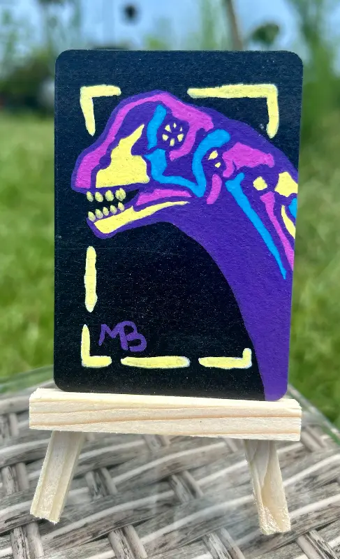 Retro Brachiosaurus Skull 3/6 aceo art card