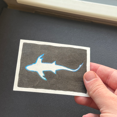 neon shark aceo art card thumbnail 3