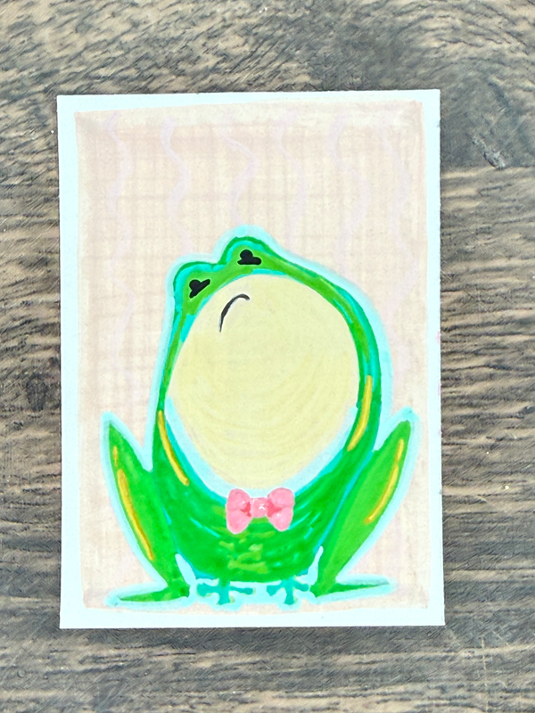 Bow Tie Frog aceo art card