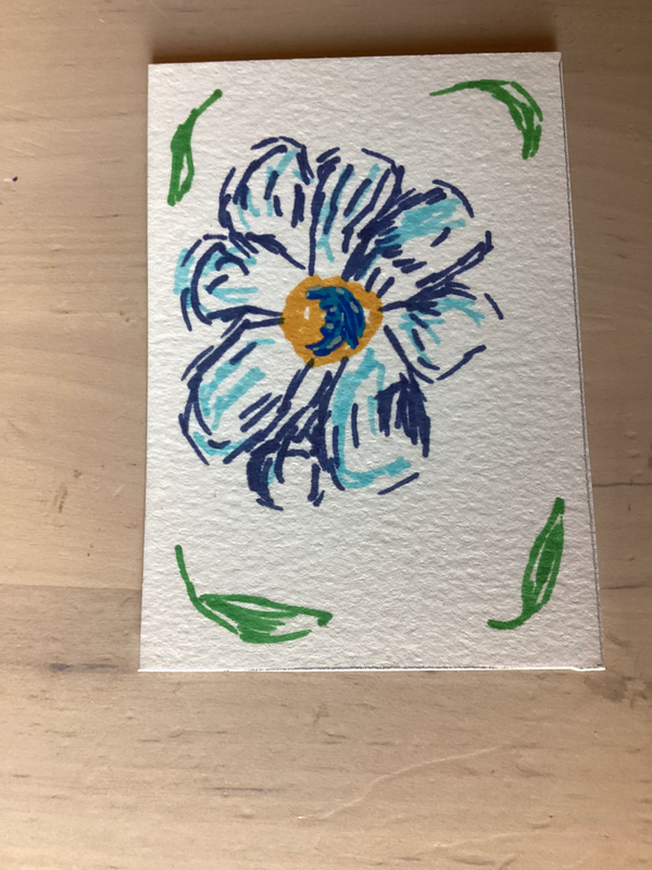 Baby dragon sleeping in a wildflower aceo art card