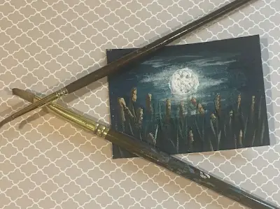 Cattails Dancing in the Moonlight aceo art card thumbnail 2
