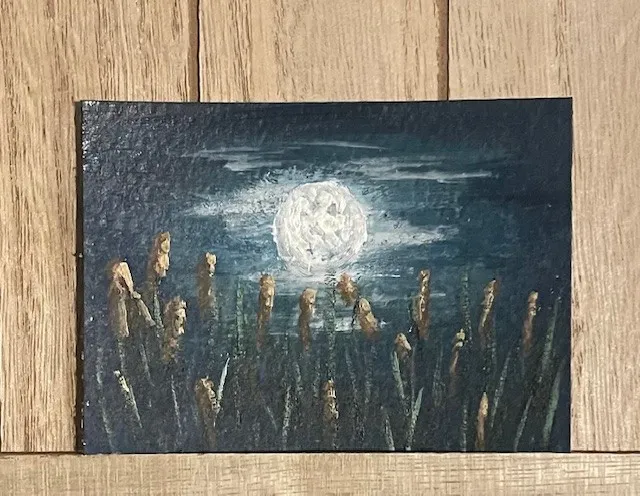 Cattails Dancing in the Moonlight aceo art card