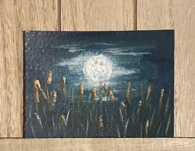 Cattails Dancing in the Moonlight aceo art card thumbnail 1