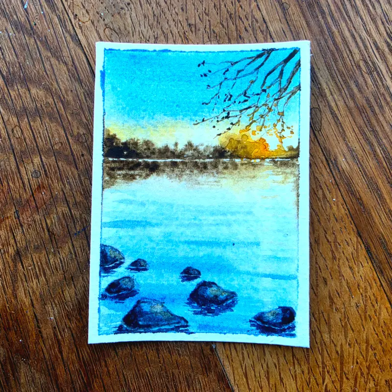 Lake Sunrise aceo art card