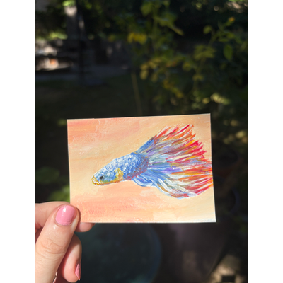 Original Betta Fish ACEO Painting Acrylic Mini Art OOAK Colorful Tropical Fish aceo art card thumbnail 1