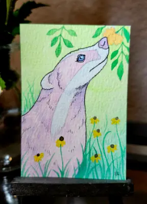 Rosy Badger aceo art card thumbnail 1