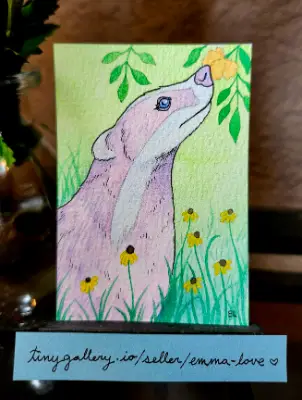Rosy Badger aceo art card thumbnail 2