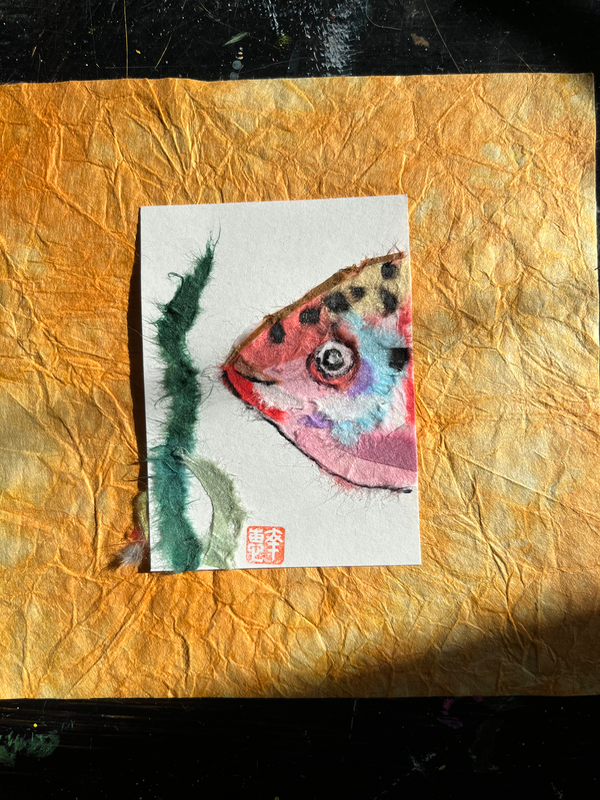 Japanese Washi art - sakana kashira (fish head) aceo art card