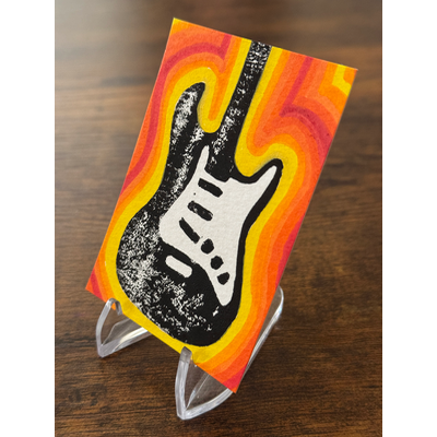 Stratocaster Vibes, Guitar, Hand-Carved Block Print Mixed Media aceo art card thumbnail 3