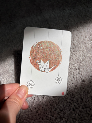 Paper crane origami animal | ink on metallic watercolor Japanese style aceo art card thumbnail 2