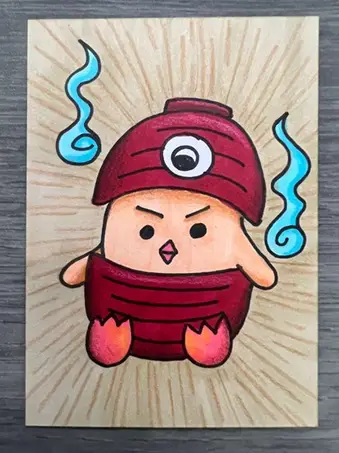 Tofu Kozo Yokai ACEO Original Art — Japanese Folklore Mythology Folklore Blue Flames aceo art card