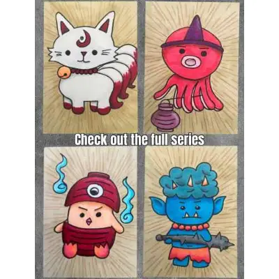Tofu Kozo Yokai ACEO Original Art — Japanese Folklore Mythology Folklore Blue Flames aceo art card thumbnail 5