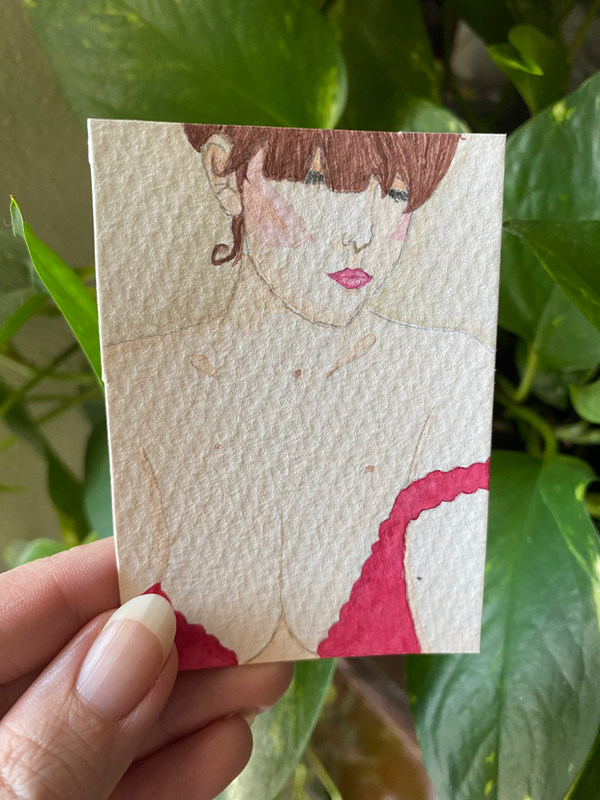 Woman In Red 1 aceo art card