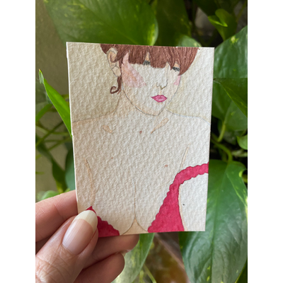 Woman In Red 1 aceo art card thumbnail 1