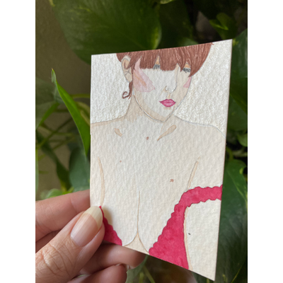 Woman In Red 1 aceo art card thumbnail 2