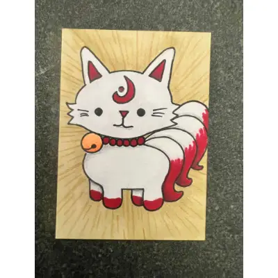 Yokai Wolf Puppy Art Spicy Fire Japanese Folklore Mythology Painting Cute Creature Kawaii aceo art card thumbnail 4