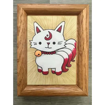Yokai Wolf Puppy Art Spicy Fire Japanese Folklore Mythology Painting Cute Creature Kawaii aceo art card thumbnail 3