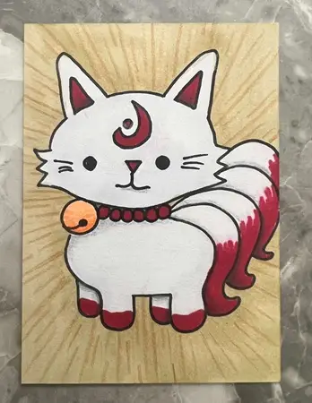 Yokai Wolf Puppy Art Spicy Fire Japanese Folklore Mythology Painting Cute Creature Kawaii aceo art card