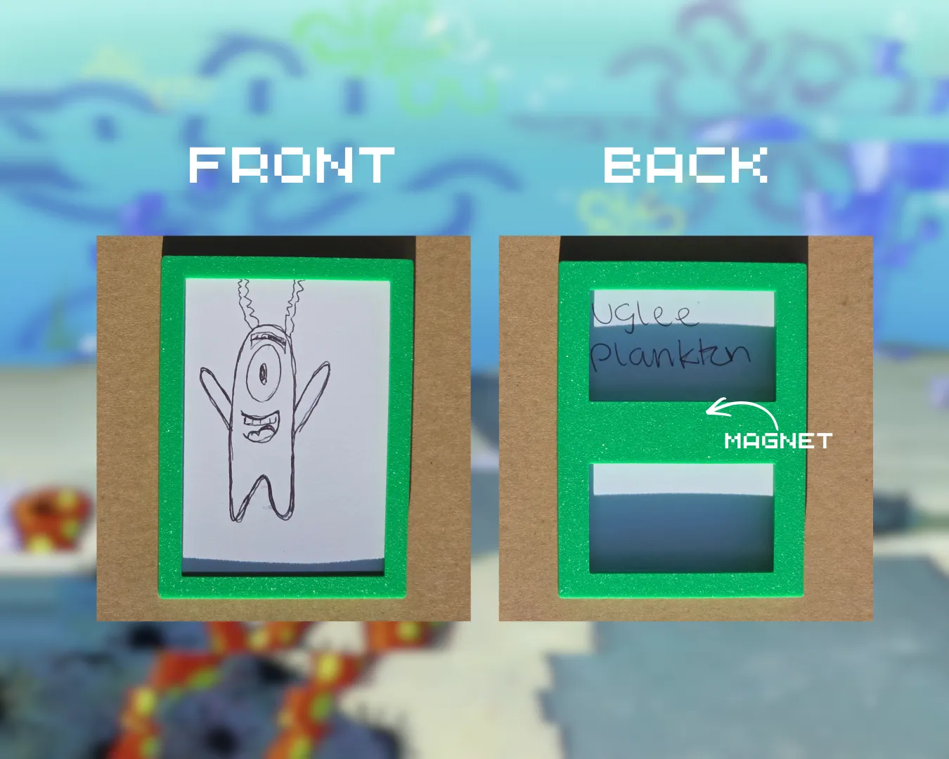 Uglee Plankton w/ 3D PRINTED MAGNETIC FRAME aceo art card