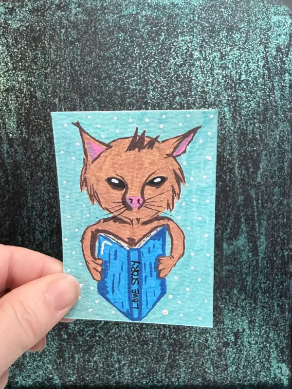 Cat Go Read a Book aceo art card