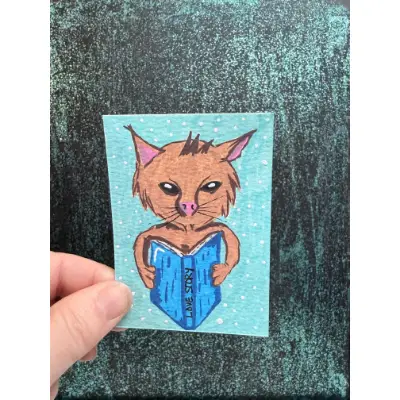 Cat Go Read a Book aceo art card thumbnail 1