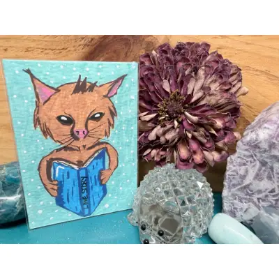 Cat Go Read a Book aceo art card thumbnail 3