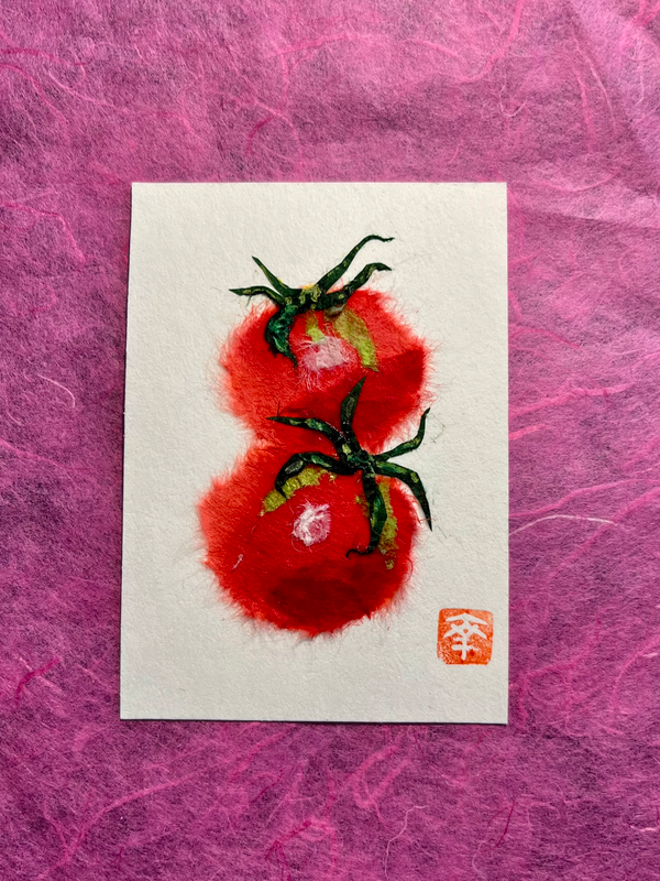 Tomatoes Japanese Washi art aceo art card