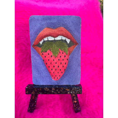 Strawberry Tongue aceo art card thumbnail 1