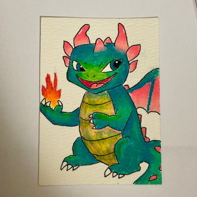 Mischievous Dragon aceo art card thumbnail 2